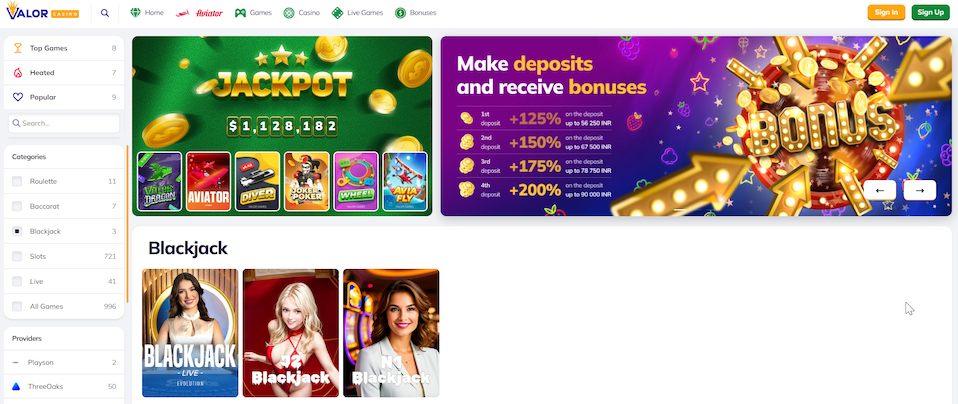 Valor Bet casino live Blackjack